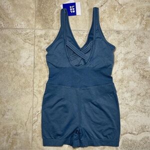 JoyLab Teal Blue Ribbed Strappy Jumpsuit Medium